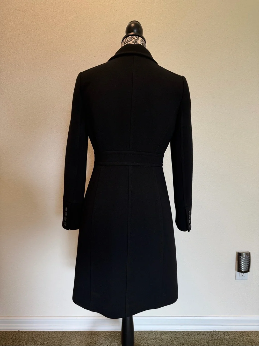 J. Crew Black Long Wool-Blend Button Front Coat - Picture 3 of 9